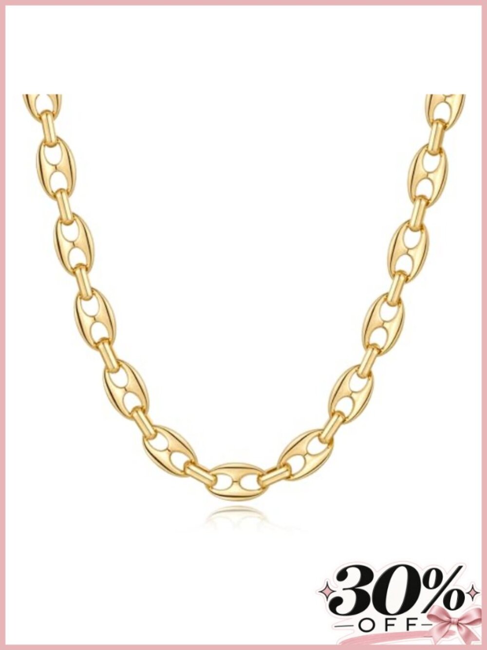 14K Gold Plated Coffee Bean Chain Necklace for Women Layering Chunky Mariner